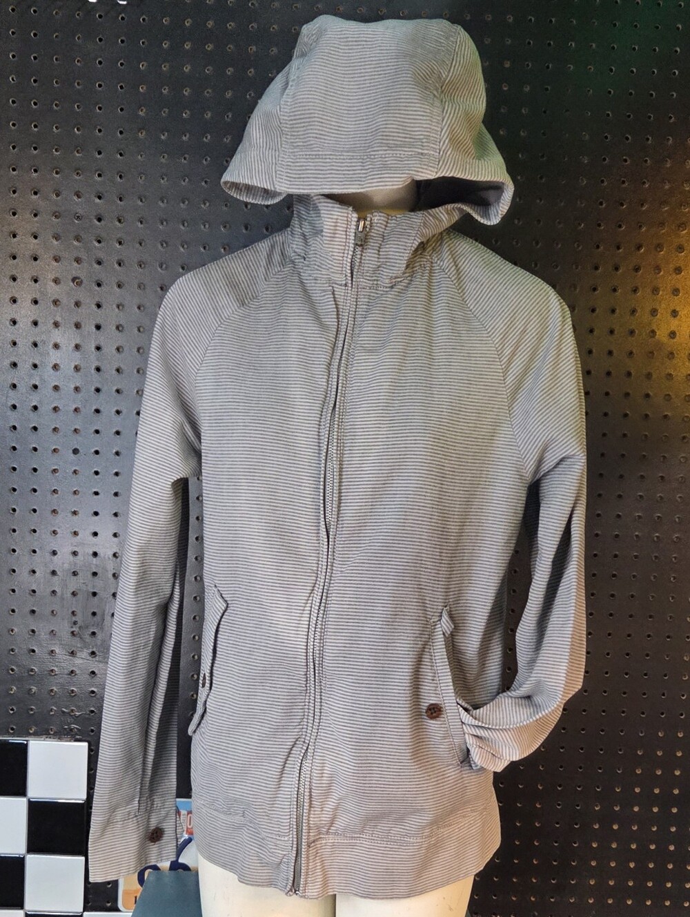 VANS Grey Striped Zip Up Jaclet with Hood